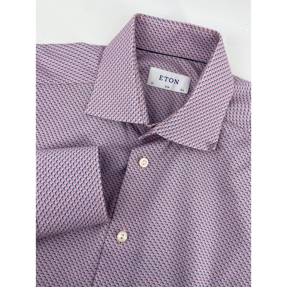 ETON Dress Shirt Mens Medium 15.5‎ Pink Slim Fit Geometric Cotton Luxury Office